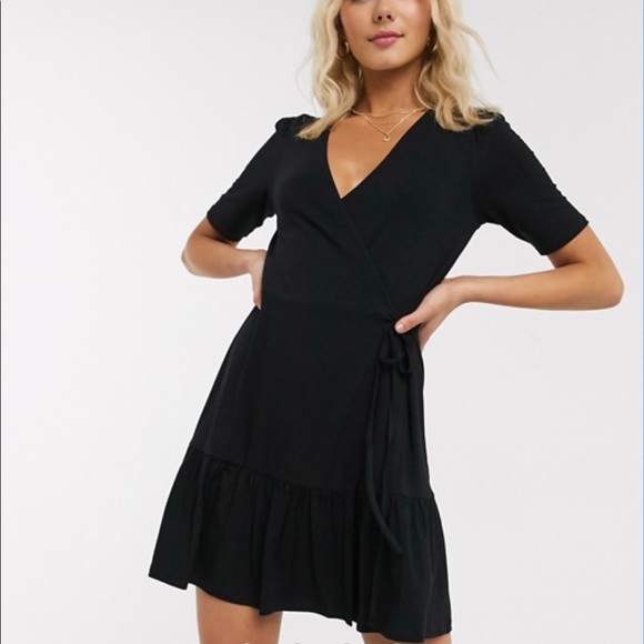 ASOS Dresses & Skirts - ASOS Design Black Wrap Mini Dress with Ruffles
